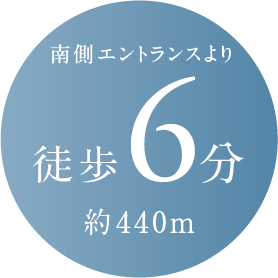 南側エントランスより徒歩6分約440m
