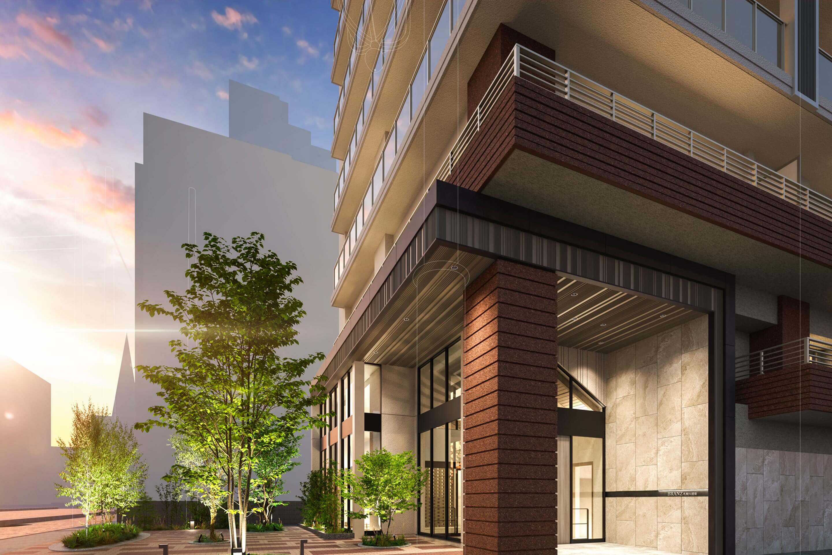 エントランスアプローチ・GREEN TERRACE（公開空地）完成予想CG