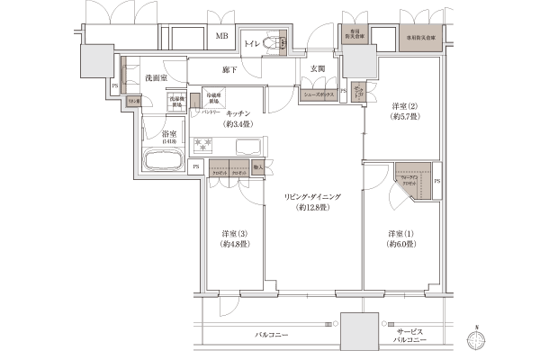 Nタイプの間取り図