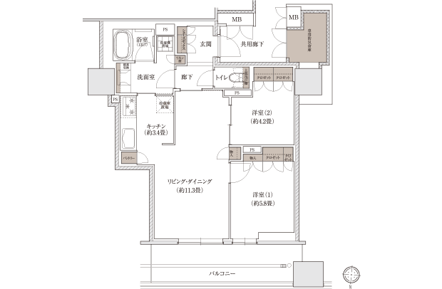 V’タイプの間取り図